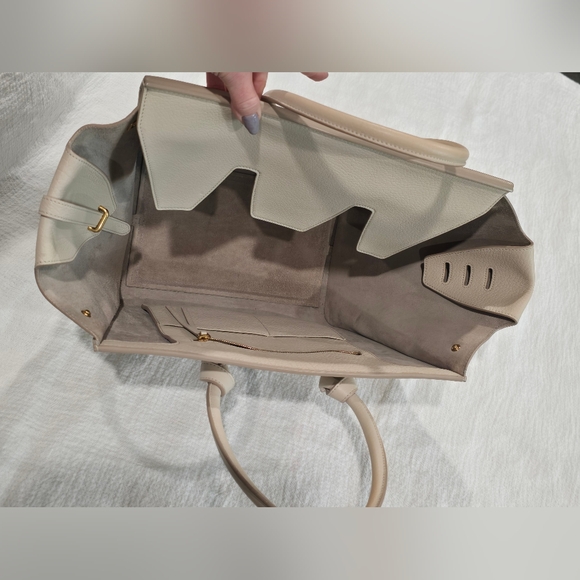 Celine Tie Knot Bag Chalk Cream Leather Tote Small Luggage Phantom Travel Work - Picture 11 of 16